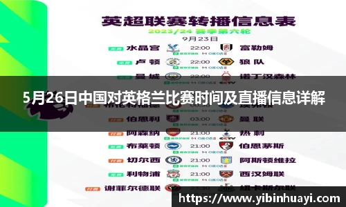 5月26日中国对英格兰比赛时间及直播信息详解